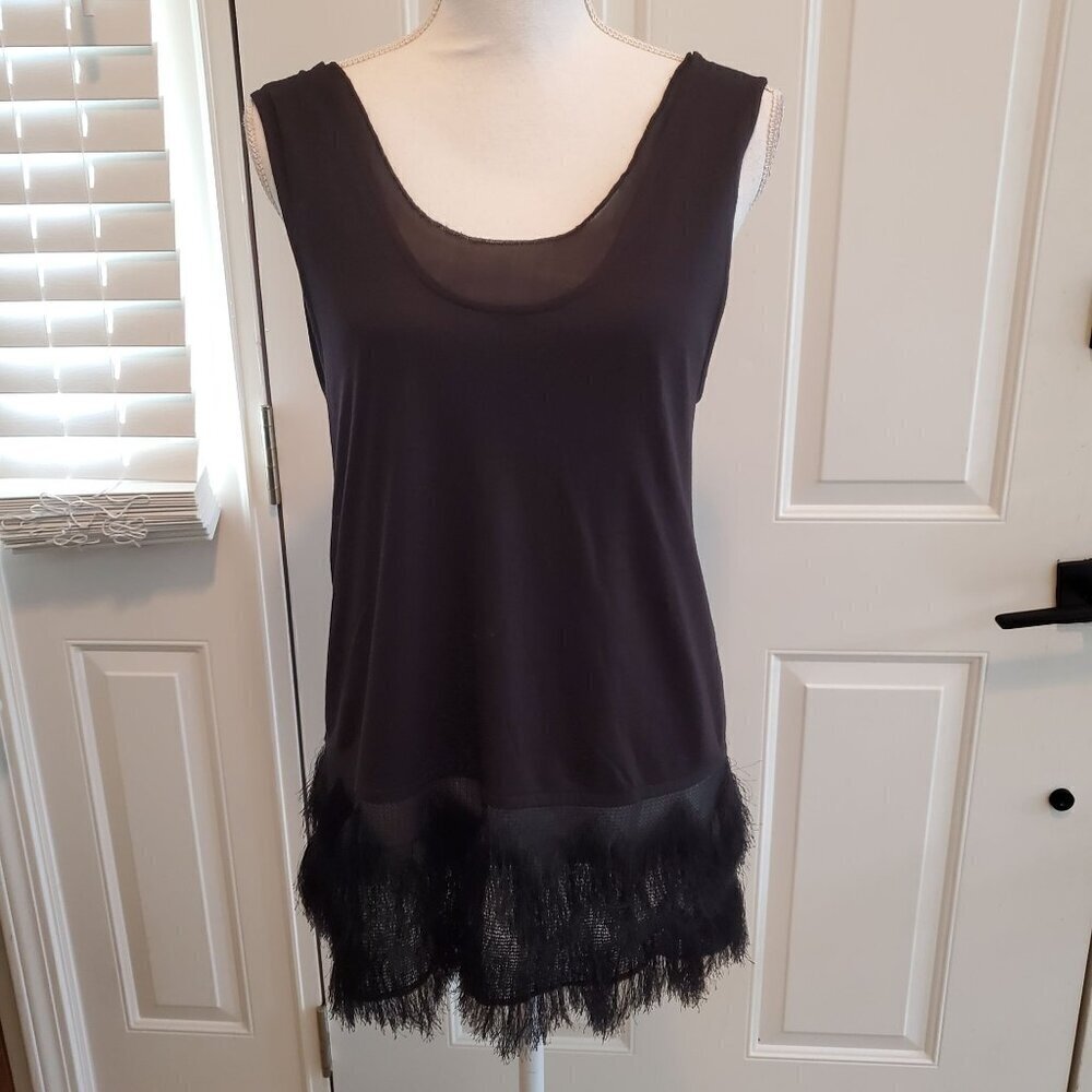 Banana Republic Sleeveless Top Womens SP Small Petite Black Fringe Mesh 20s NEW